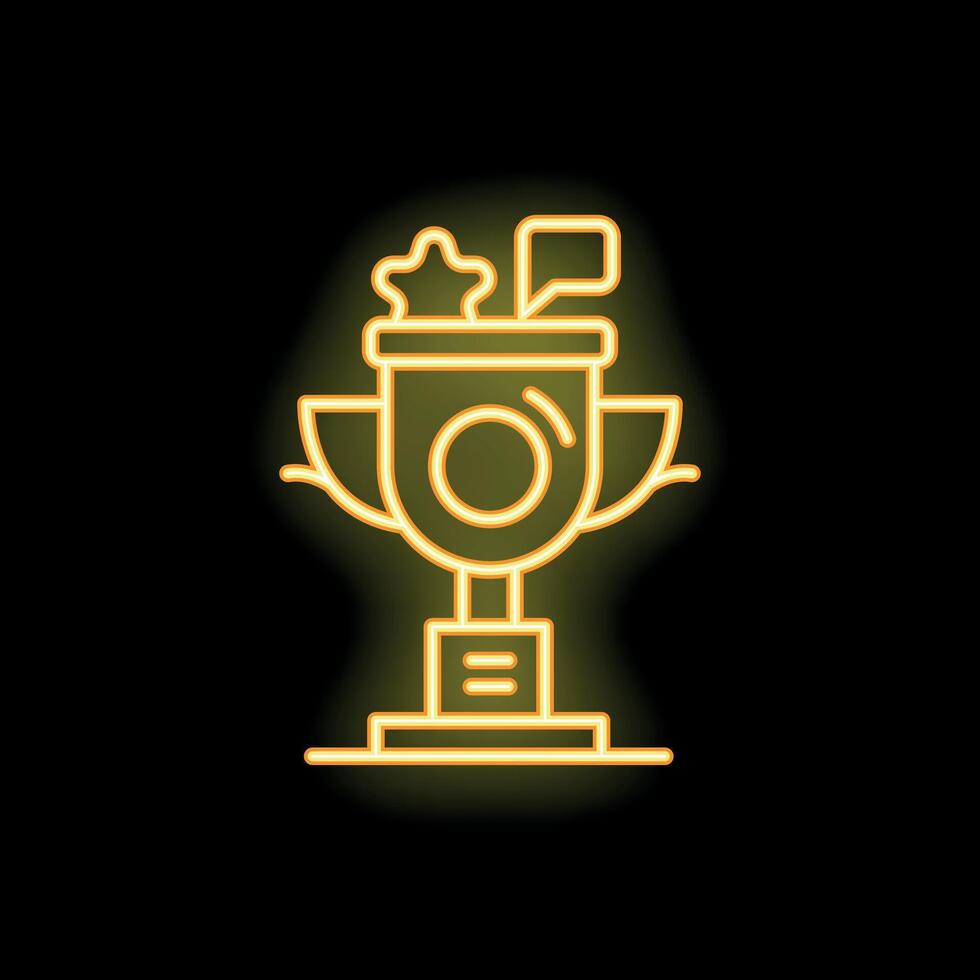 Neon sign representing trophy with star and speech bubble celebrating success vector