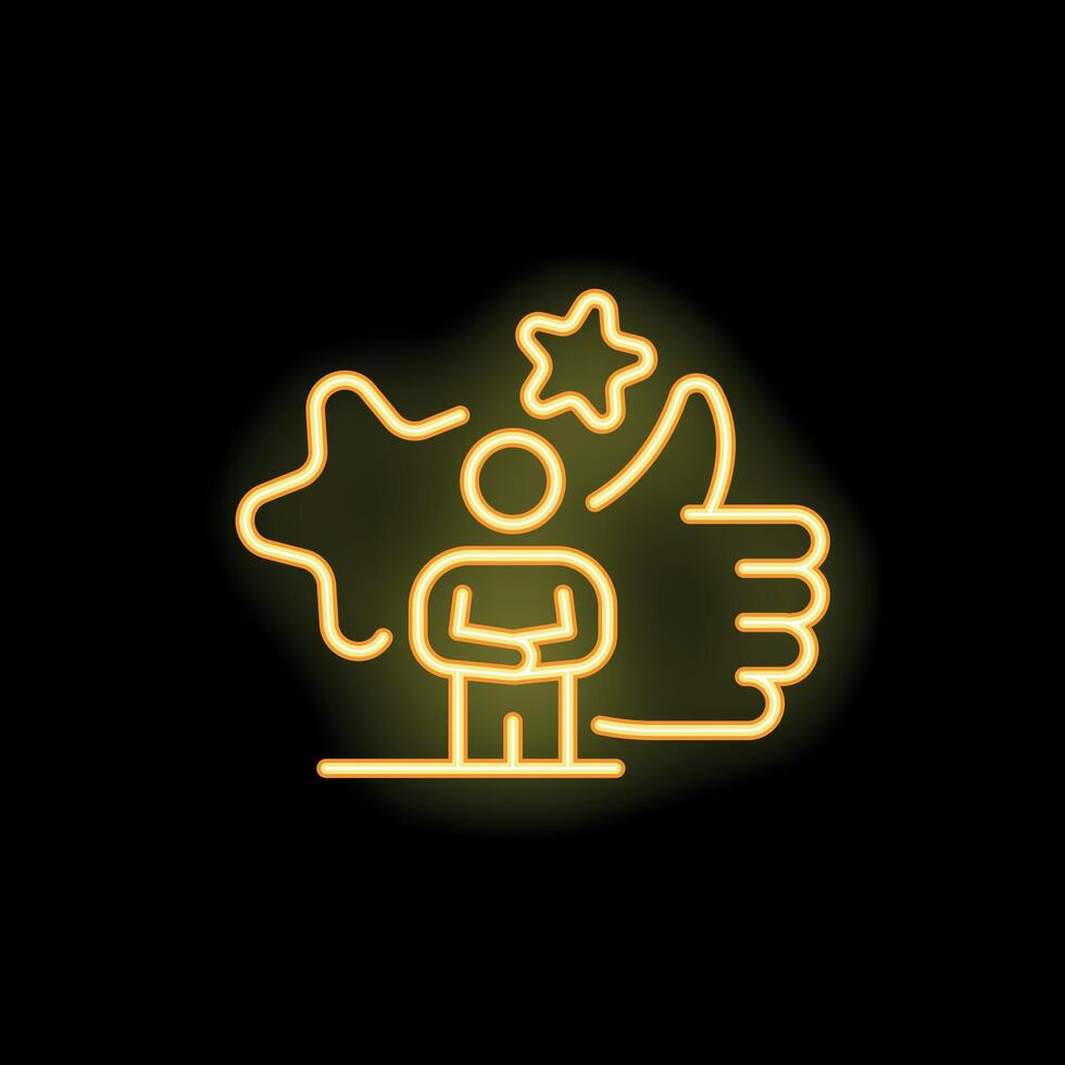 Neon icon of person receiving recognition and positive feedback vector