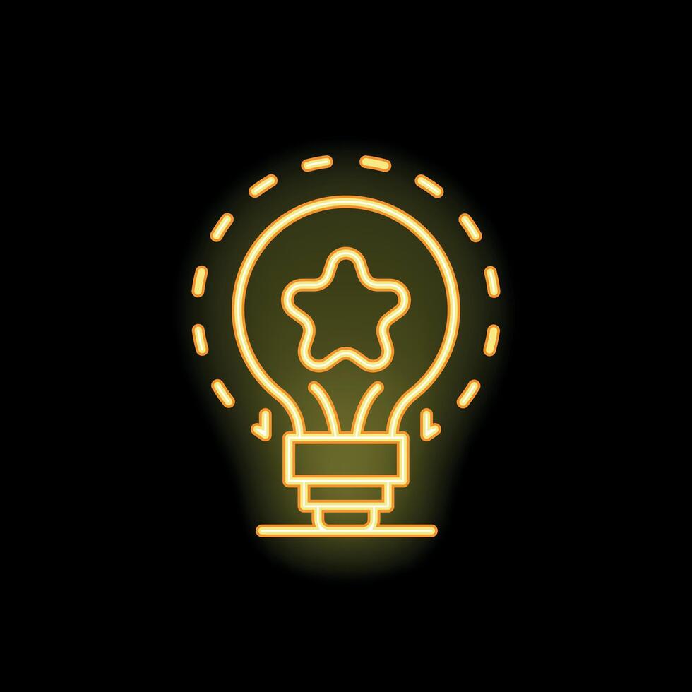 Neon lightbulb shining with star inside for creative idea generation vector
