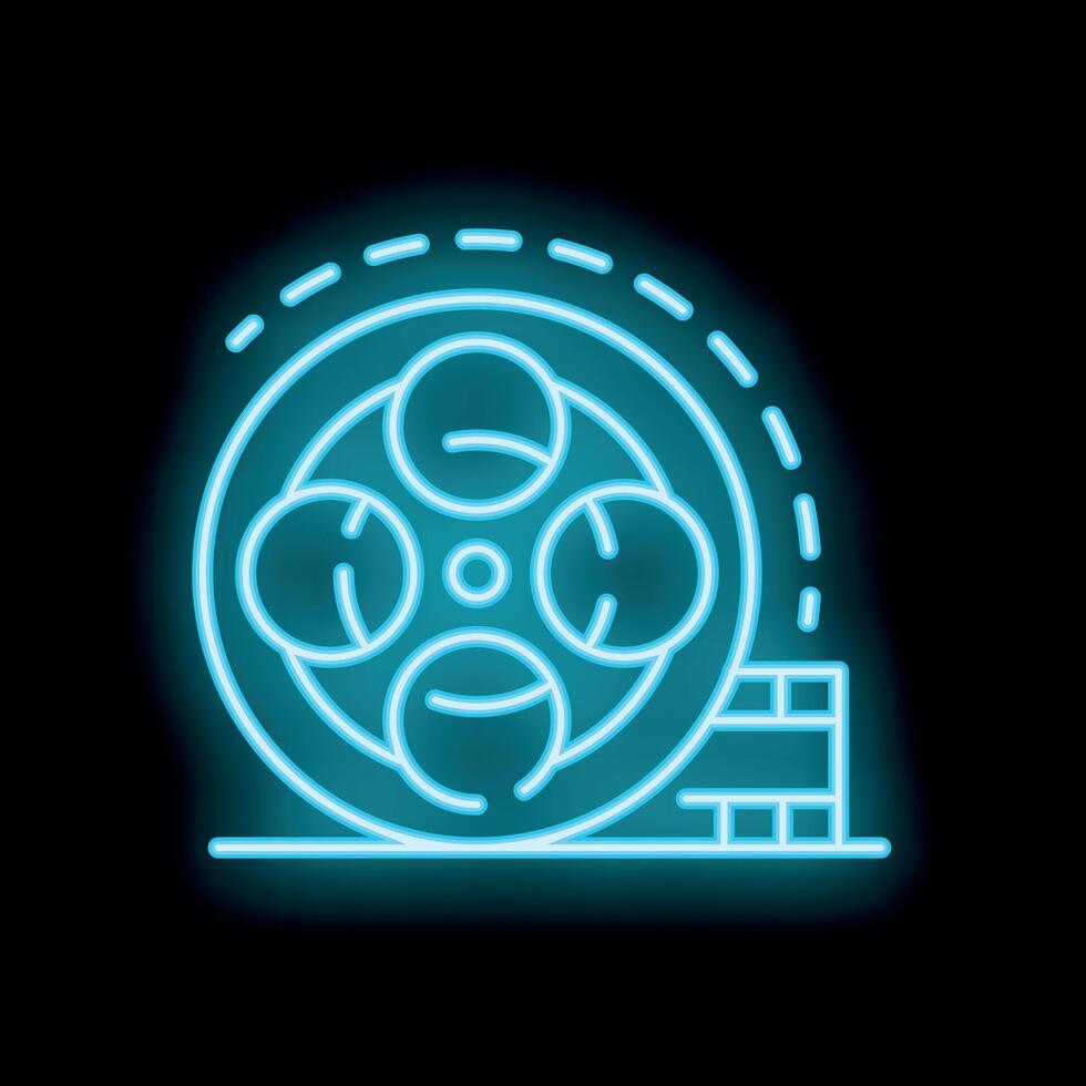 Neon blue film reel shining on dark background representing film industry vector