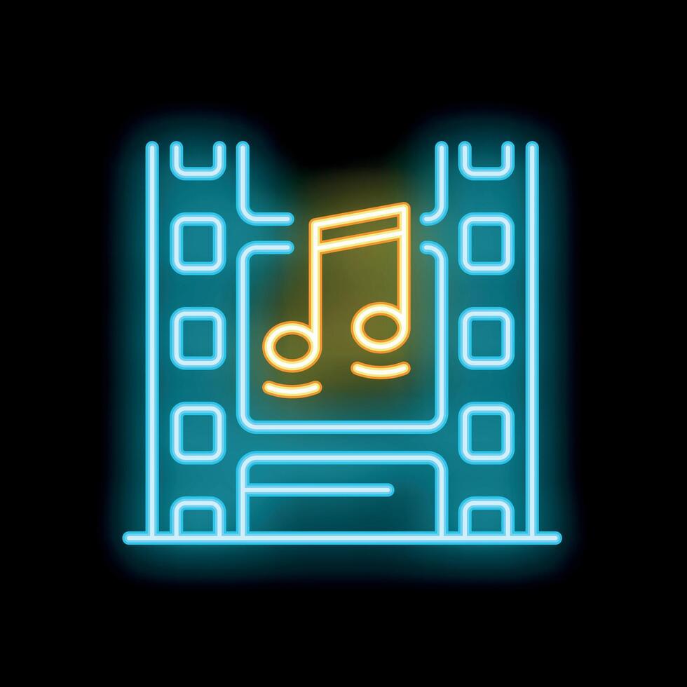 Neon icon of film strip showing music note for music streaming service vector