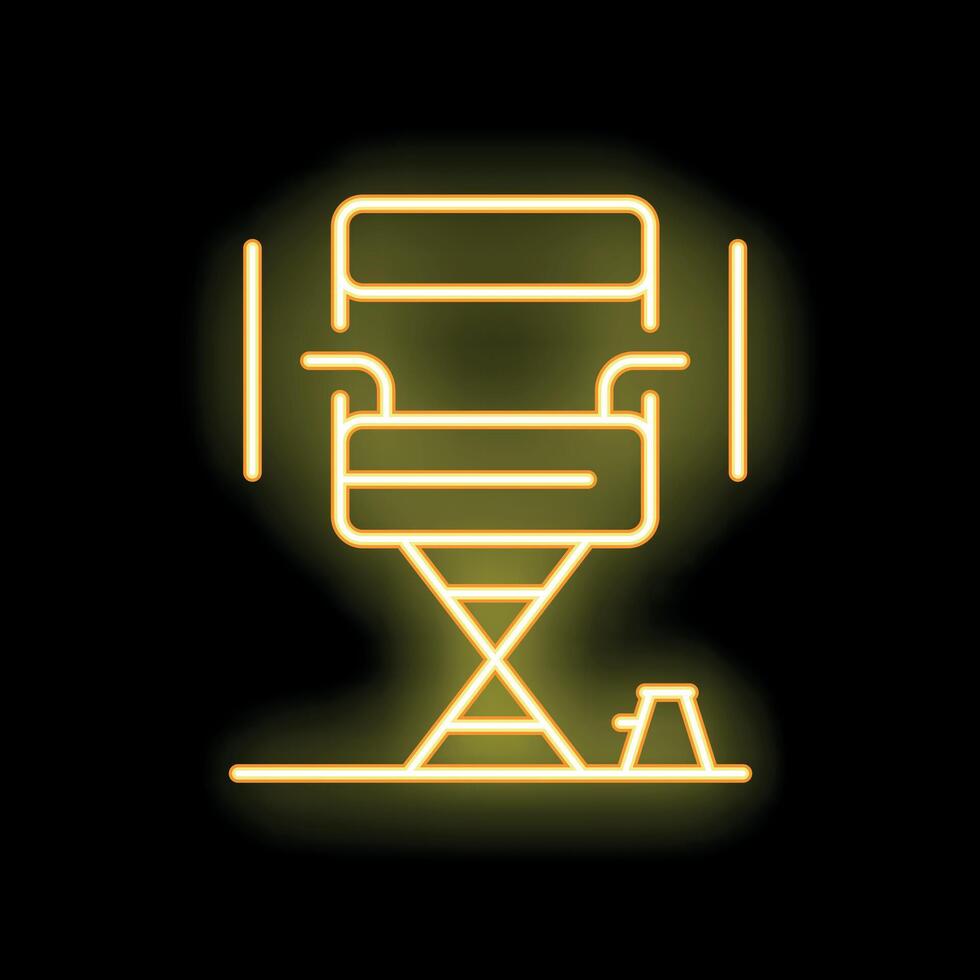 Neon yellow director chair icon on black background vector