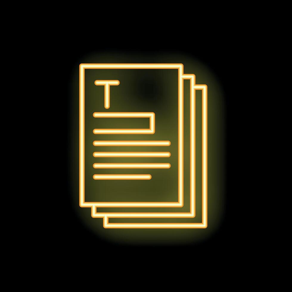 Neon yellow document icon glowing on dark background vector