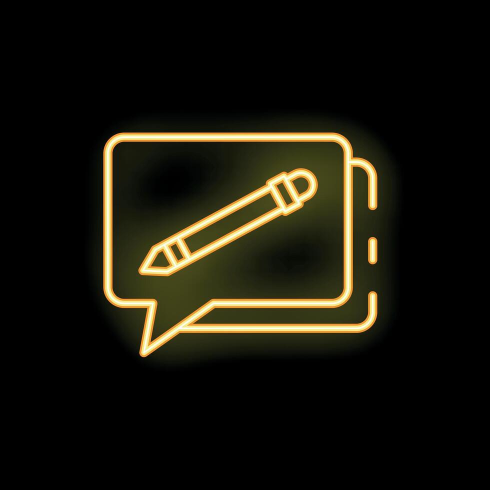 Neon sign of speech bubble with pencil symbolizing content creation process vector