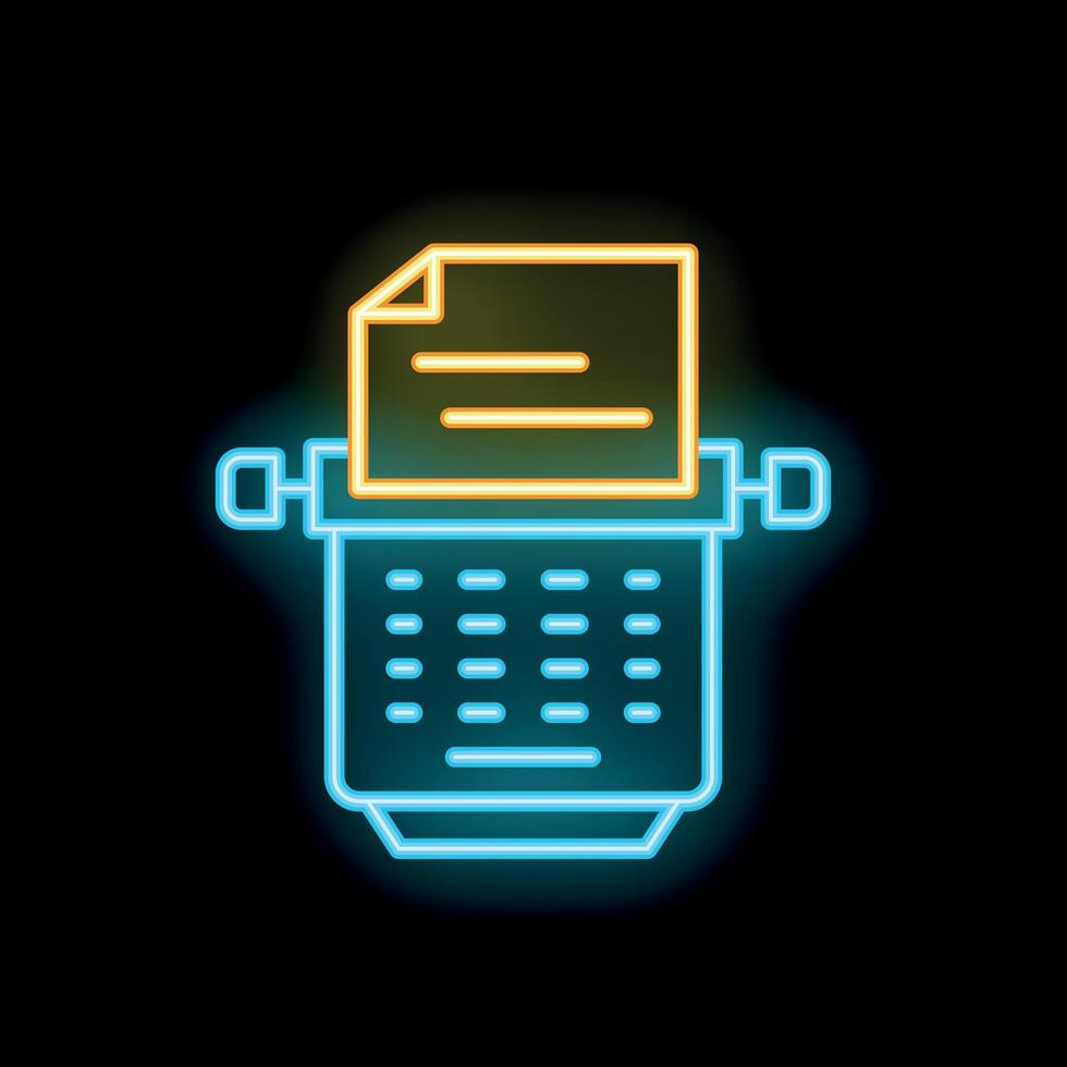 Neon typewriter icon glowing on dark background vector