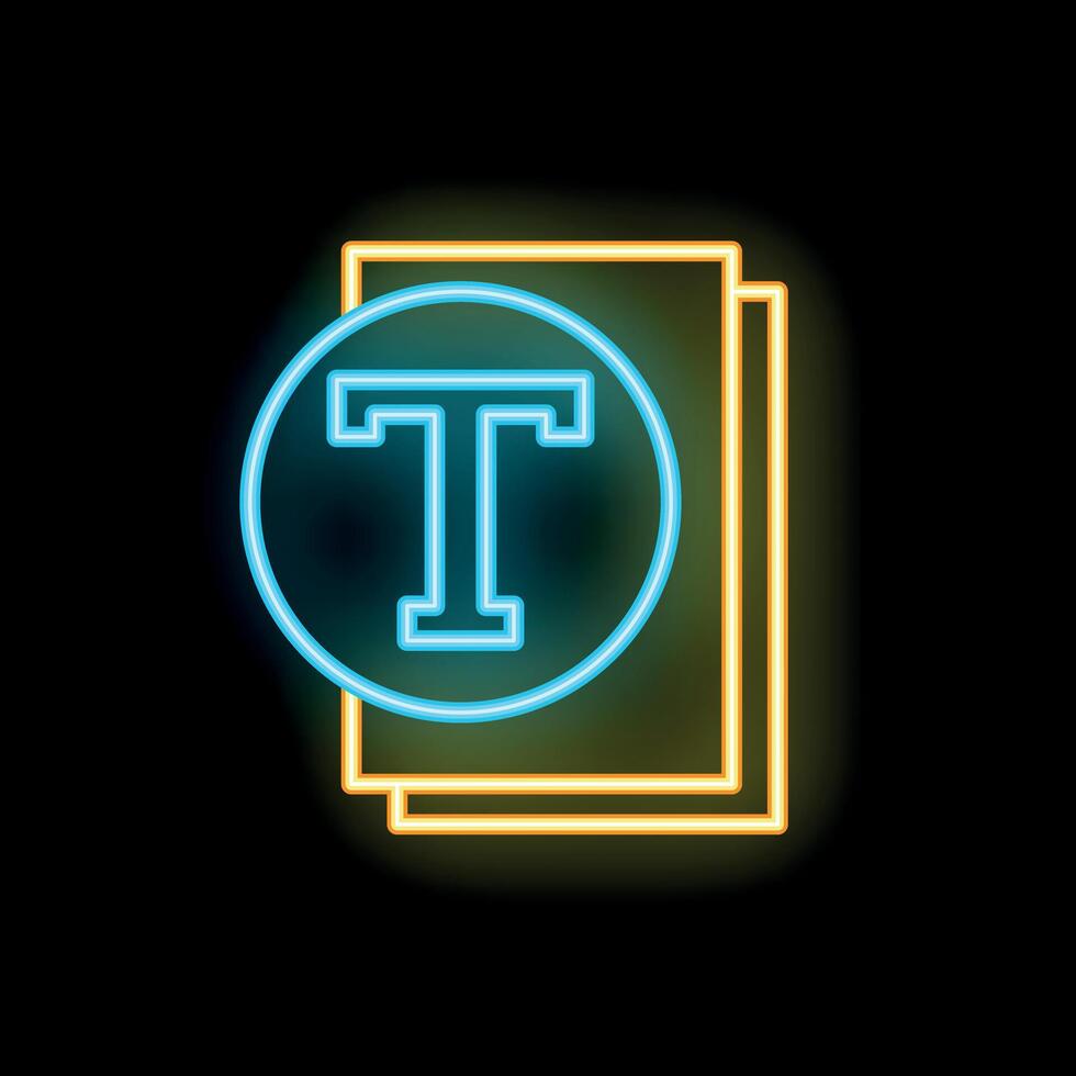 Glowing neon sign representing text editing software icon on a black background vector