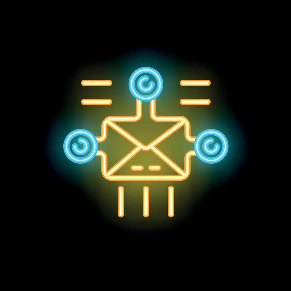 Neon icon of email marketing showing copyright protection vector