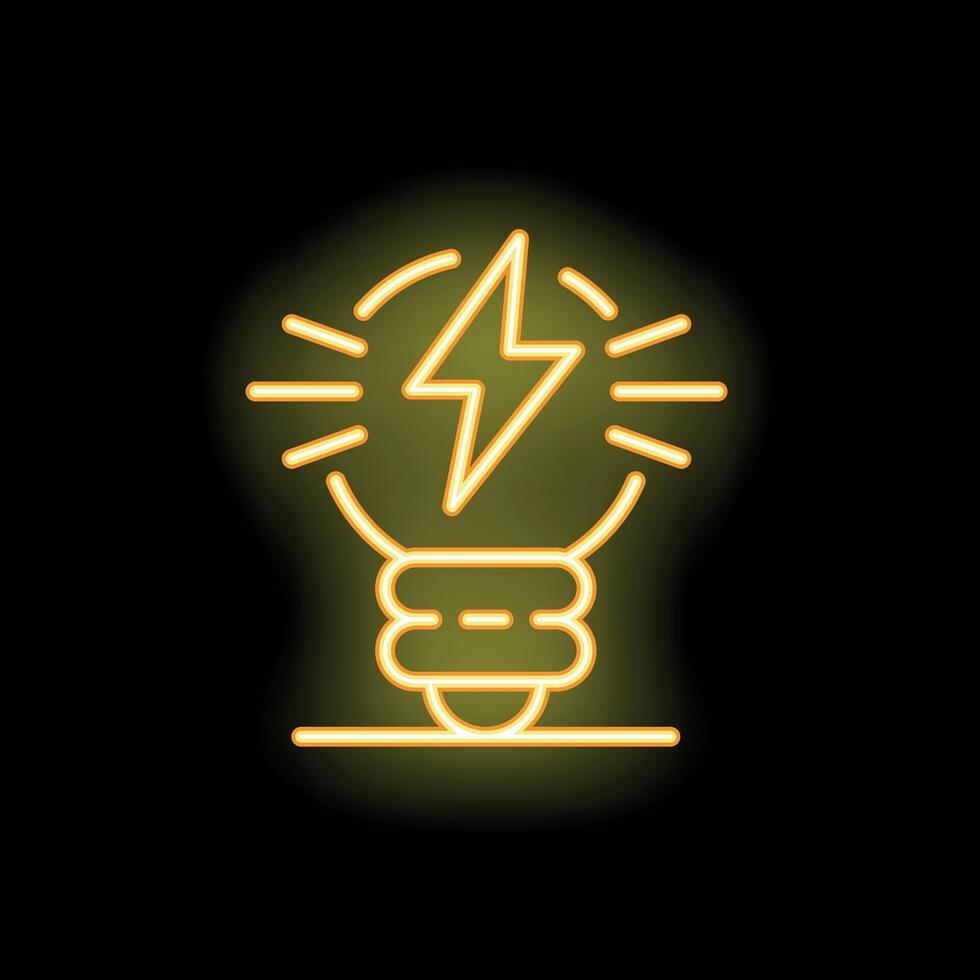 Neon lightbulb shining with a lightning bolt inside representing ideas vector