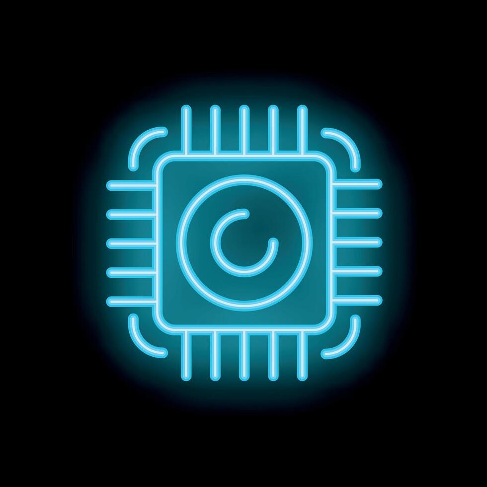Cpu microchip glowing with blue neon light on dark background vector