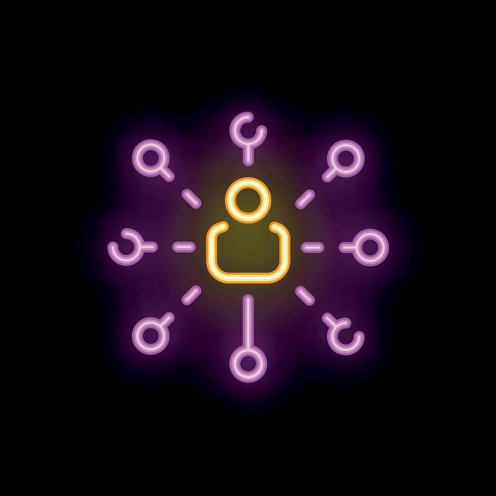 Neon sign of person connecting to network of people vector