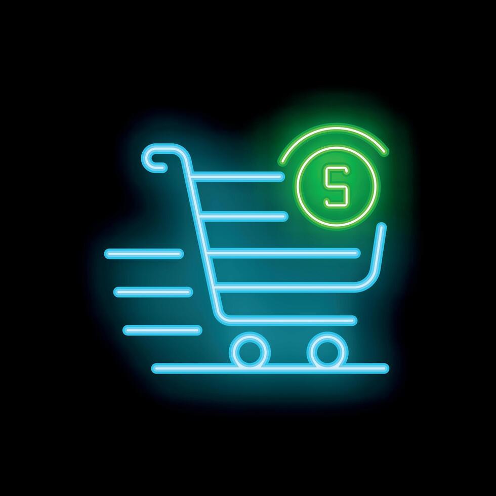 Neon shopping cart icon depicting fast delivery service vector