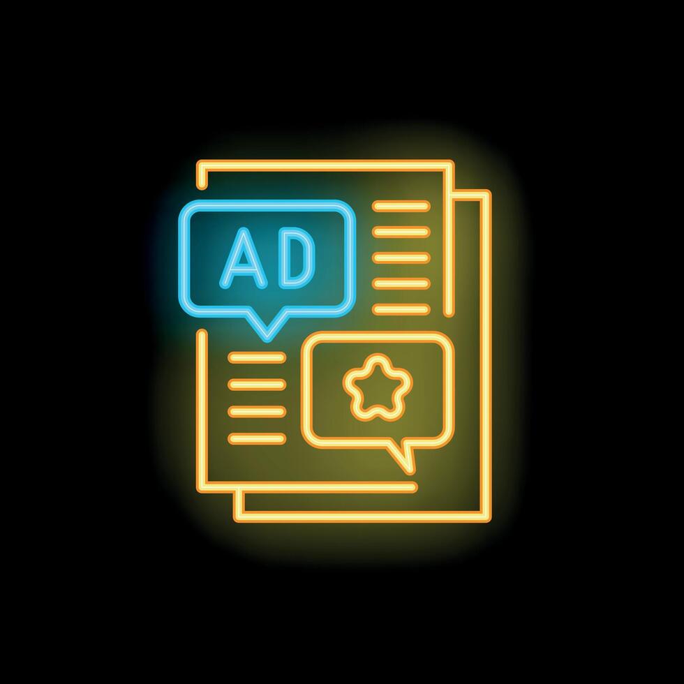 Neon icon of native advertising and content marketing strategy vector