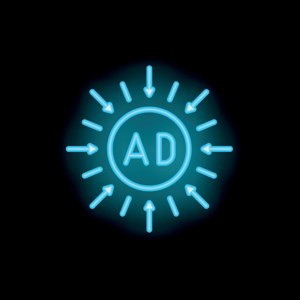 Neon icon of advertisement with arrows pointing to the center representing target audience vector