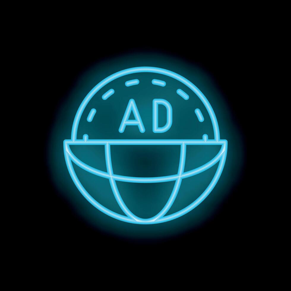 Neon icon representing global advertising covering the world with ads vector