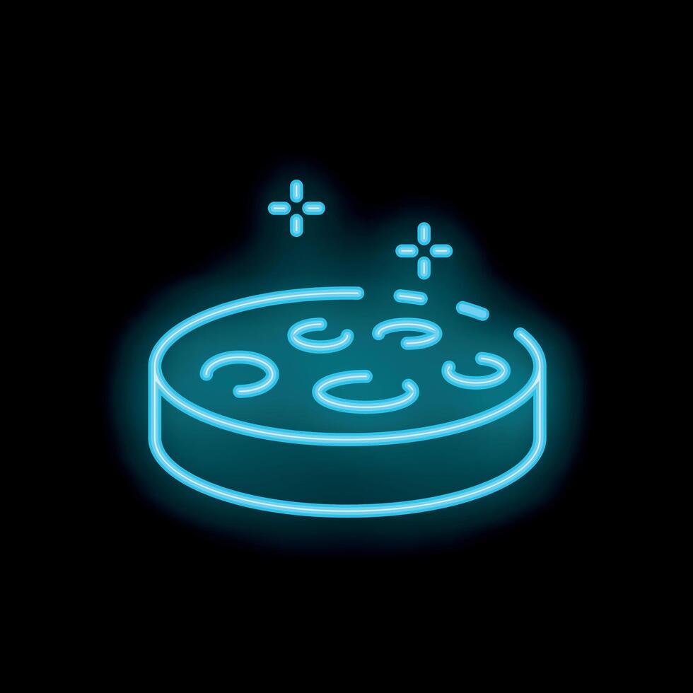 Blue neon sign illustrating delicious salami pizza with mushrooms on black background vector