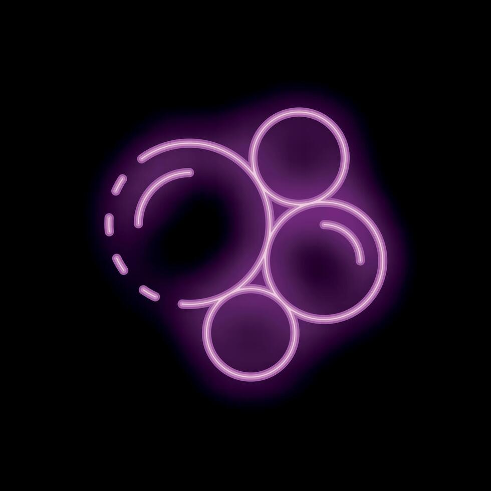 Bright pink neon sign showing four bubbles floating on black background vector