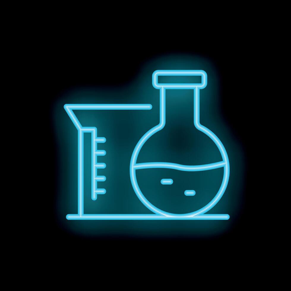 Neon icon of beaker and flask representing chemical experiment vector