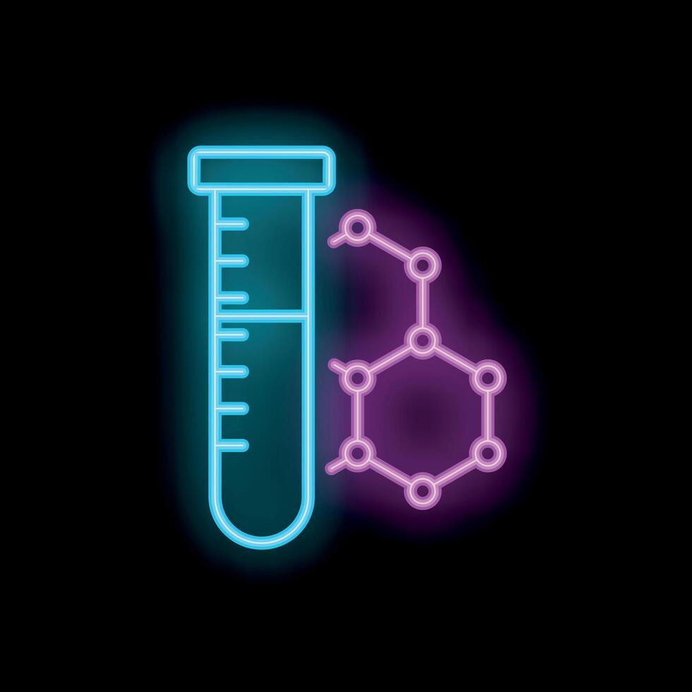 Neon laboratory test tube with chemical formula icon glowing vector