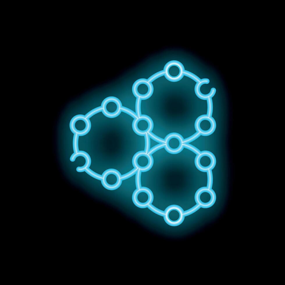 Neon style icon of three connected circles representing networking vector