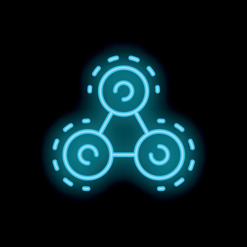 Neon glowing molecule structure icon on black background vector