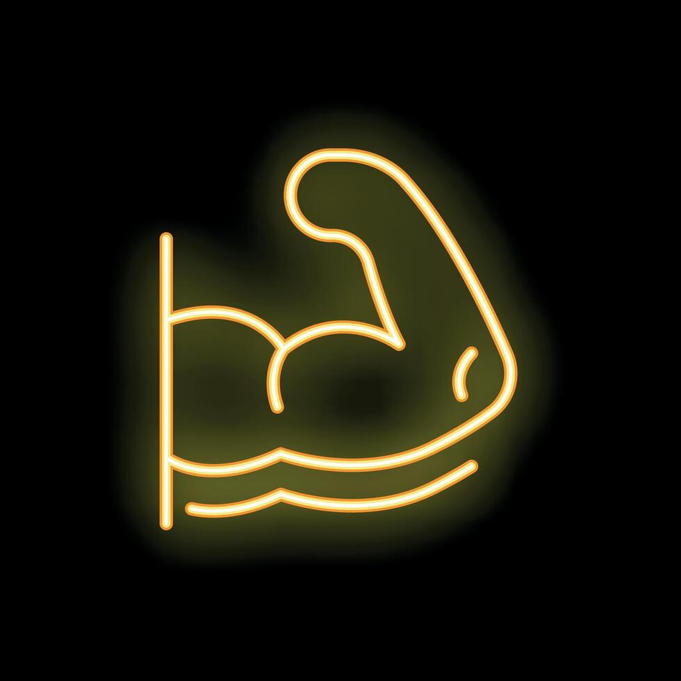 Strong arm muscle flexing neon sign icon showing power vector