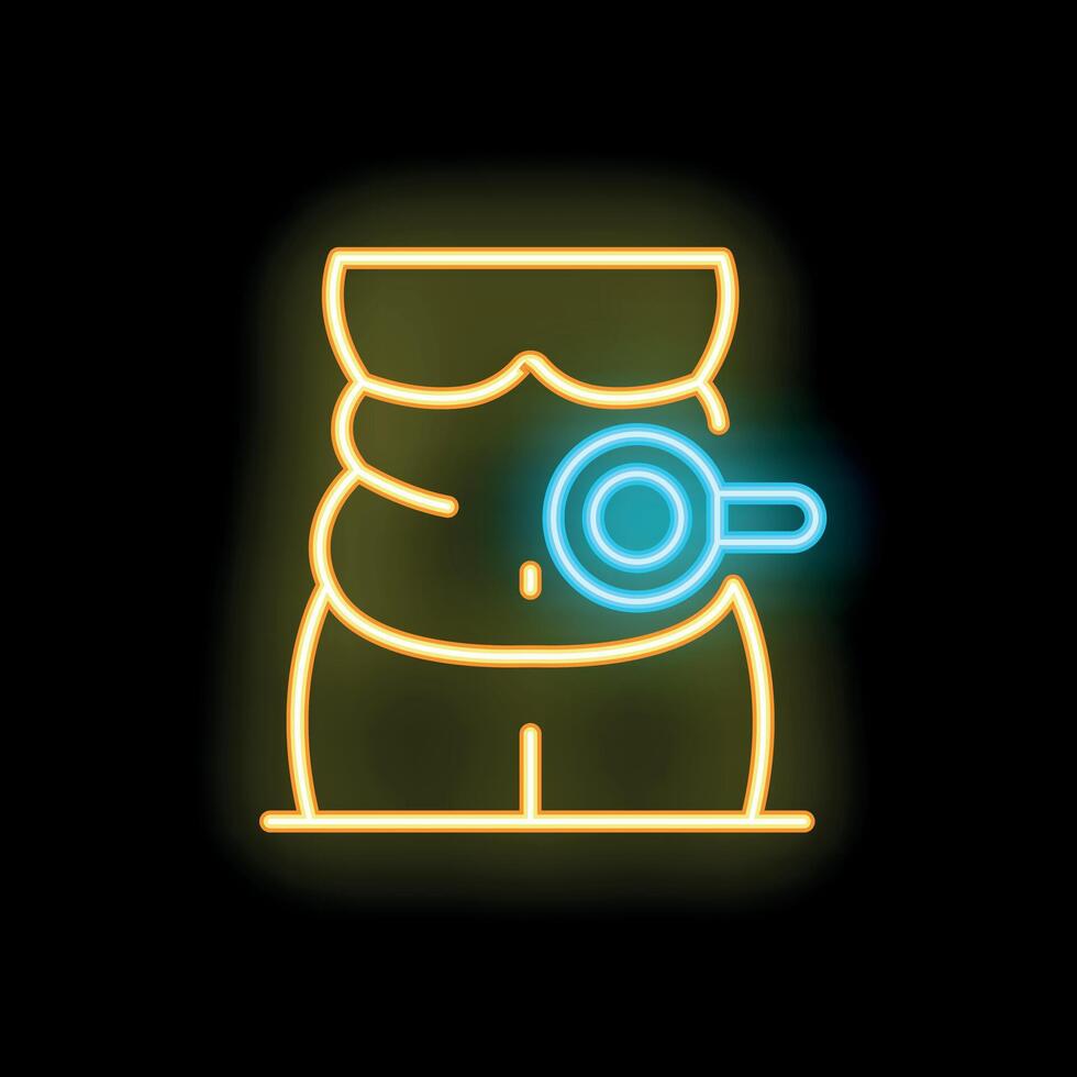 Neon sign representing a person examining their belly fat with a magnifying glass vector