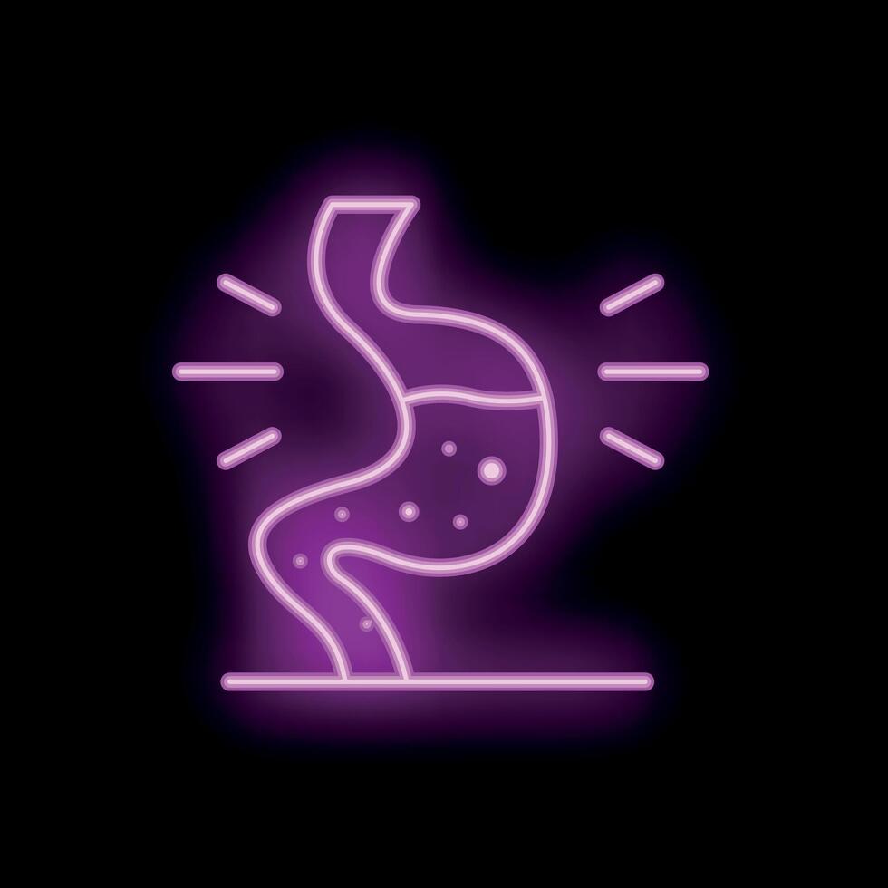 Neon icon of stomach showing gastritis symptoms vector