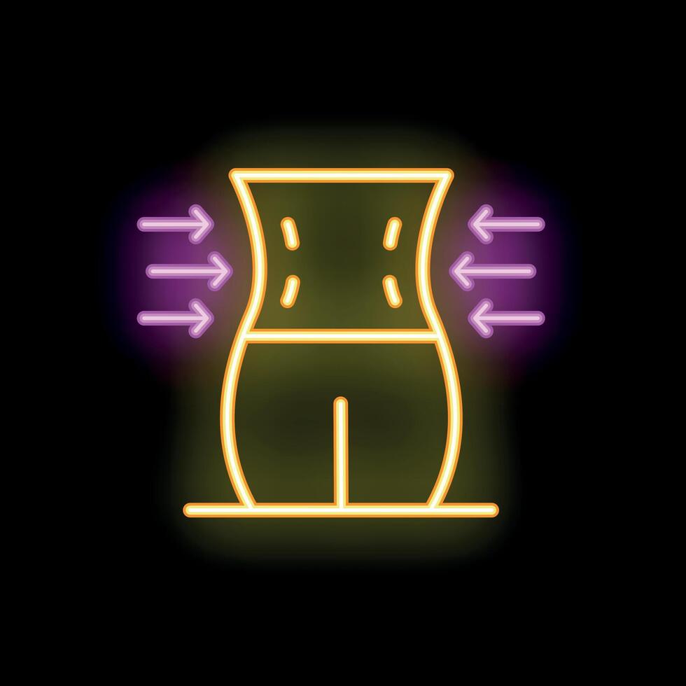 Neon sign representing slimming body with arrows pointing inwards on black background vector