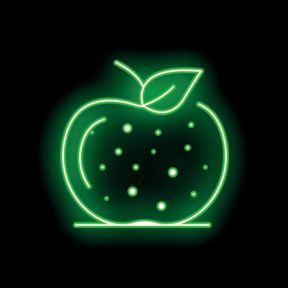 Green neon sign of an apple shining on a black background vector