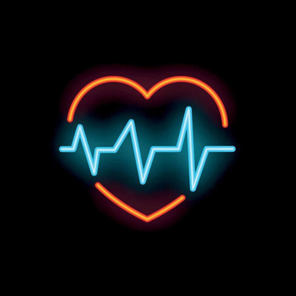 Neon heartbeat line showing medical healthcare on black background vector