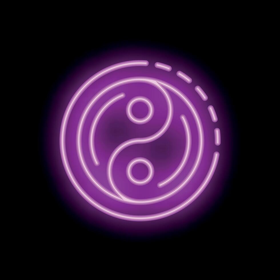 Purple neon sign showing yin yang symbol of balance and harmony vector