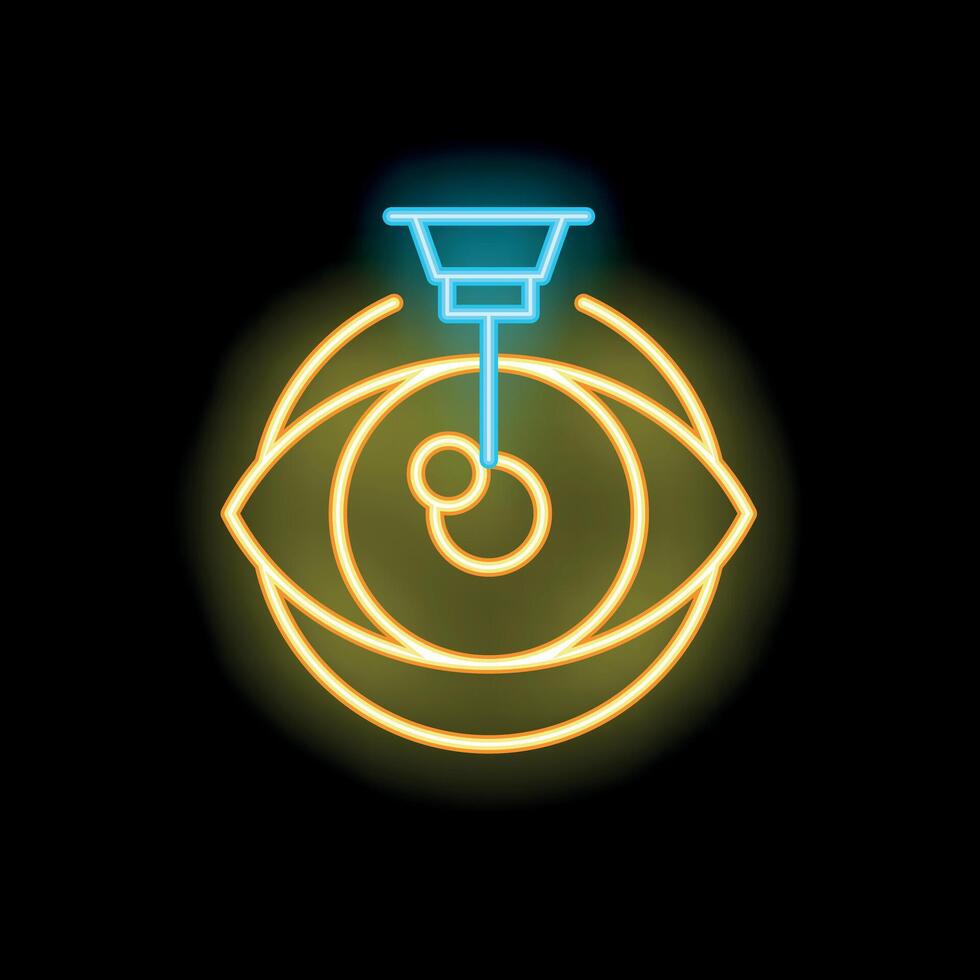 Neon icon of laser eye surgery correcting vision defects vector
