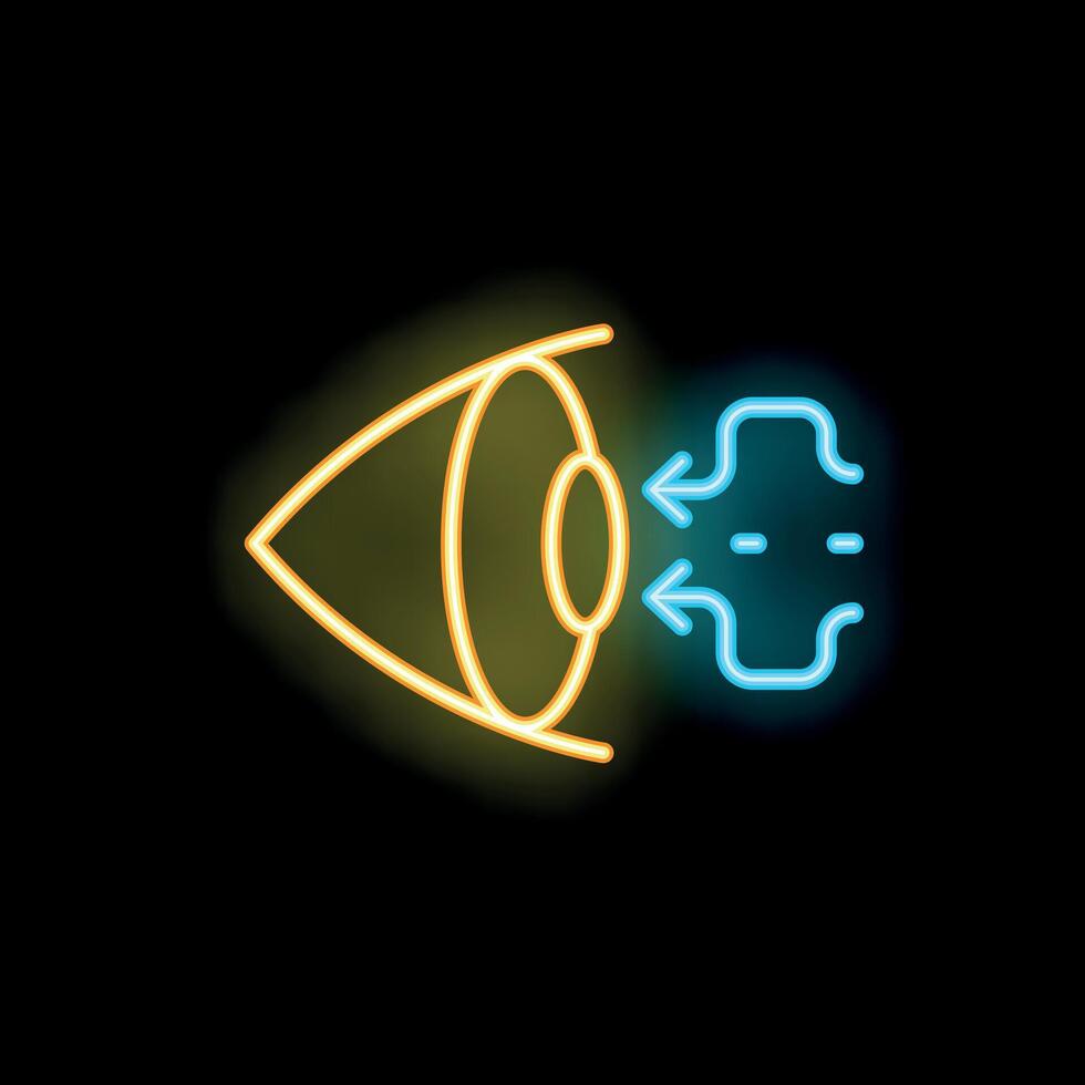 Neon eye scanning data stream with arrows on black background vector