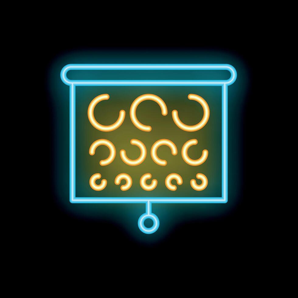 Glowing neon sign of an eye test chart used by ophthalmologists for vision examination vector
