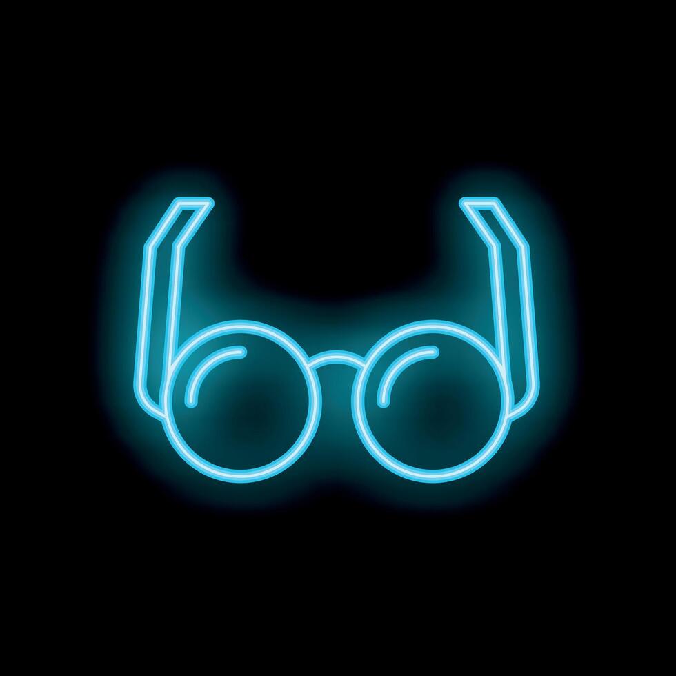 Neon blue round glasses glowing on black background vector