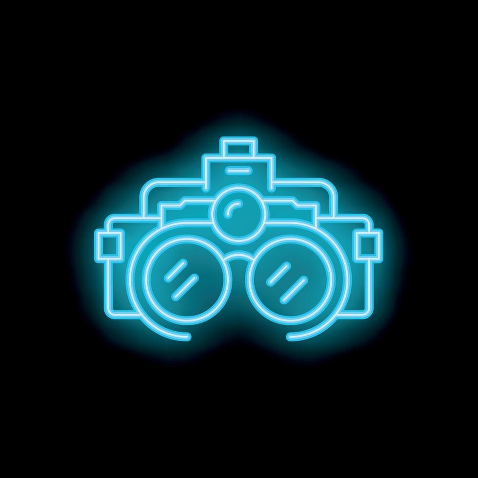 Glowing neon binoculars icon on a black background vector
