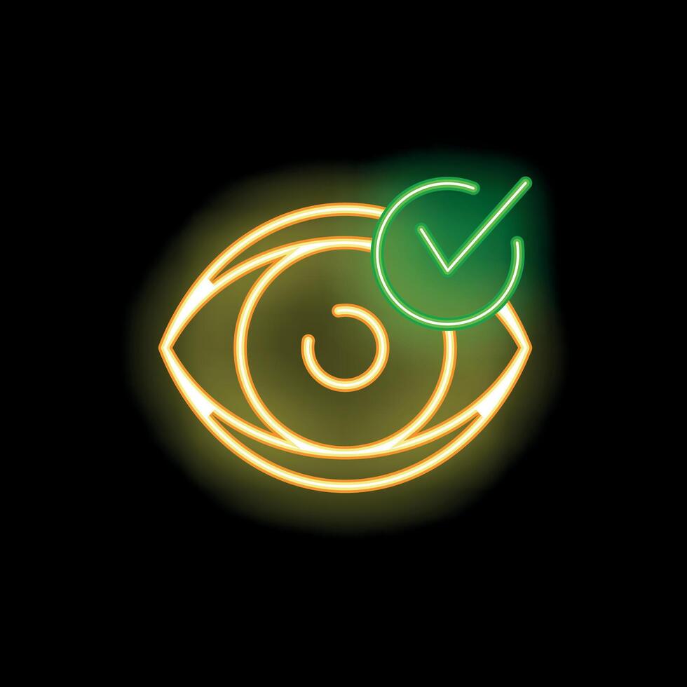Neon sign representing good eyesight with check mark symbol vector