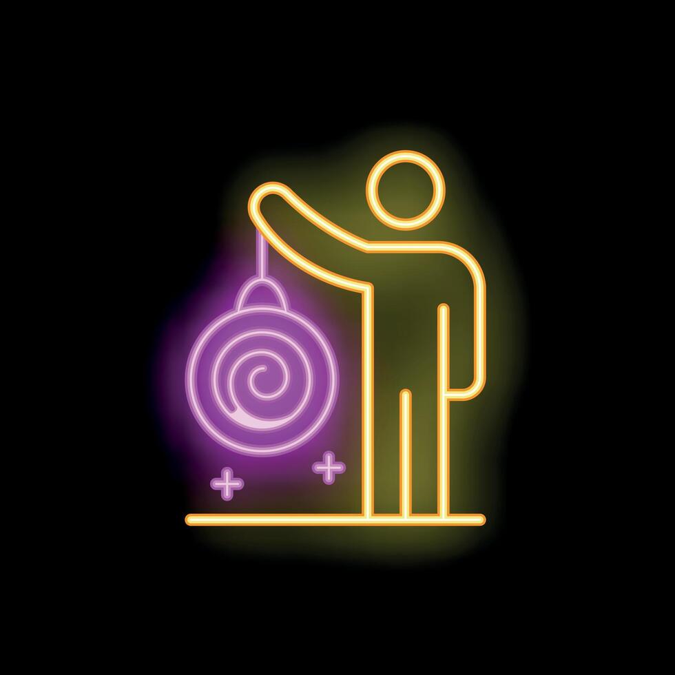 Hypnosis therapist swinging pendulum neon light style icon vector