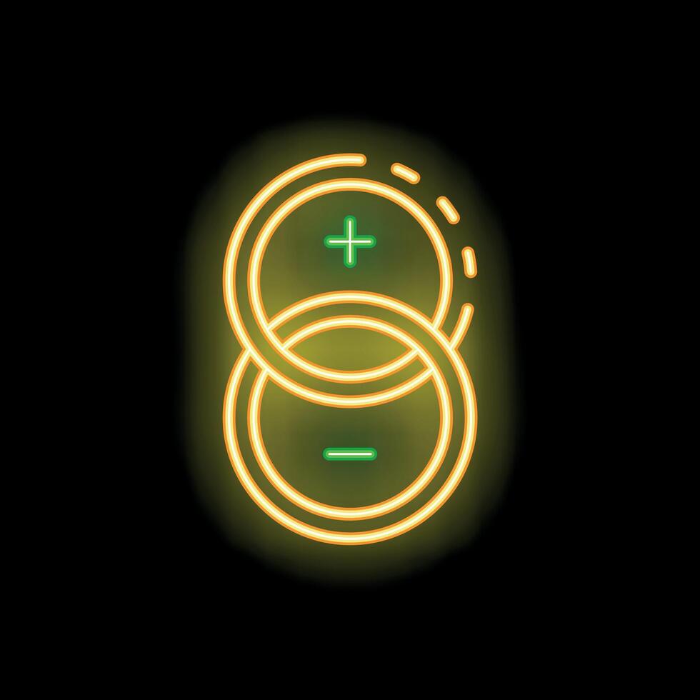 Neon sign representing the concept of polarity with plus and minus symbols vector