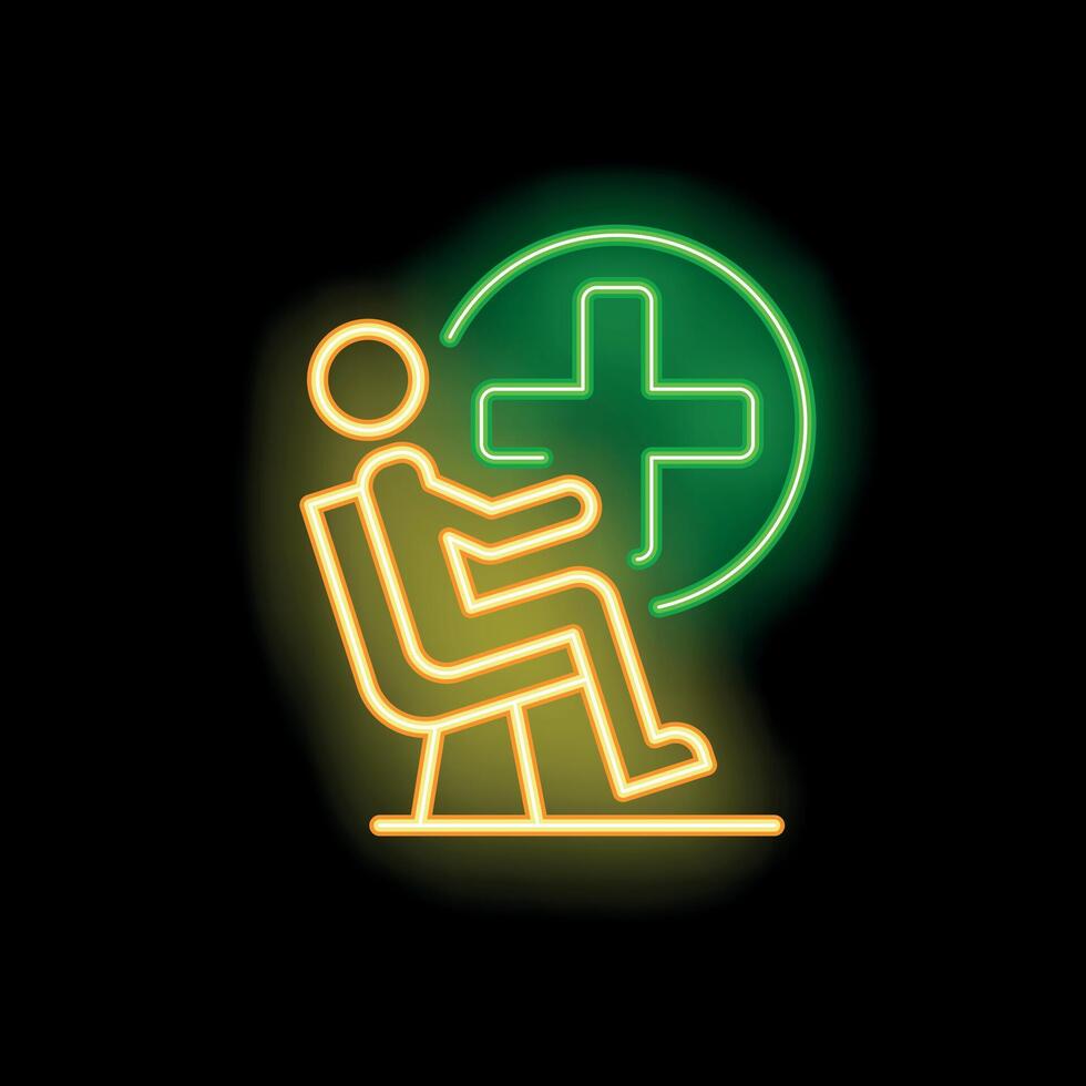 Patient waiting for doctor appointment in hospital neon icon vector