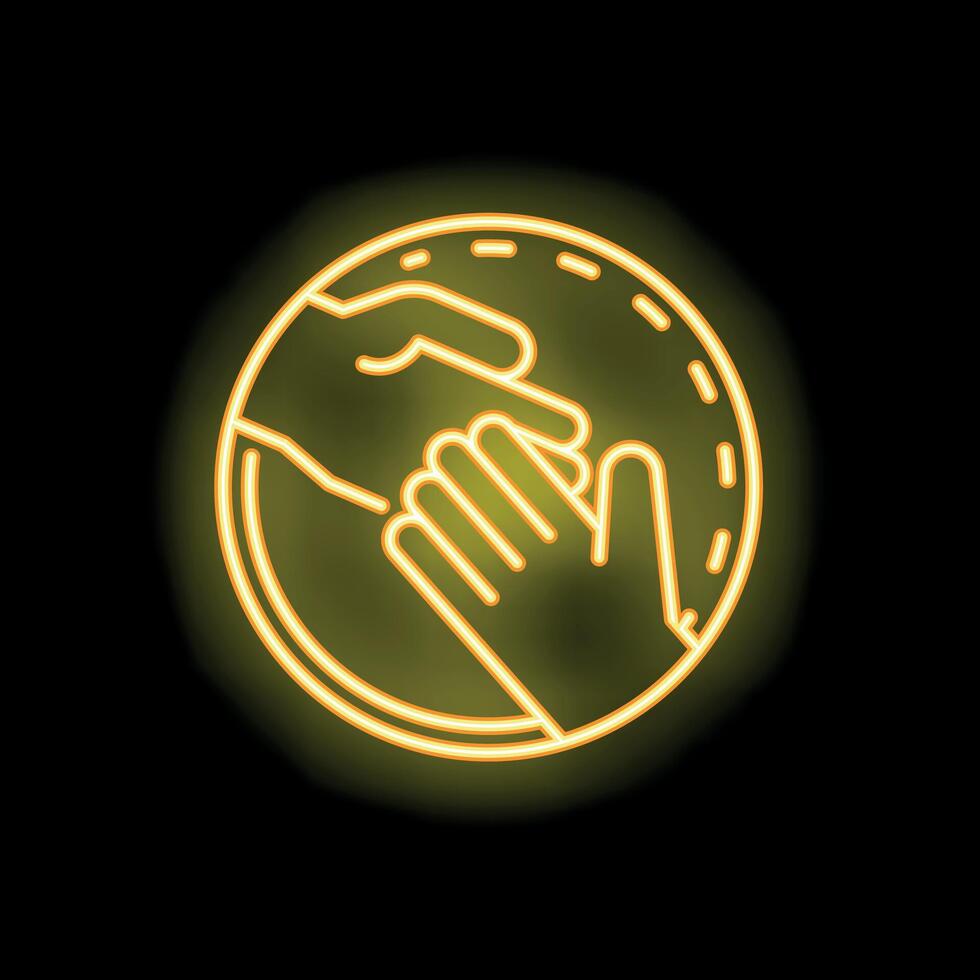 Neon icon of two hands holding each other in a circle vector