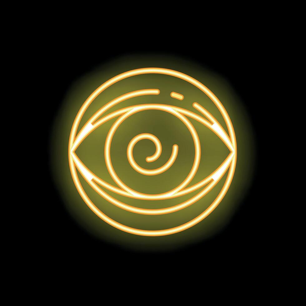 Neon yellow eye symbol glowing on black background vector