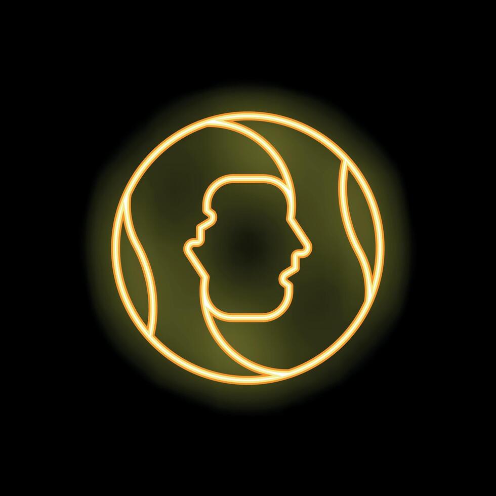 Neon icon of two faces forming a circle representing gemini zodiac sign vector