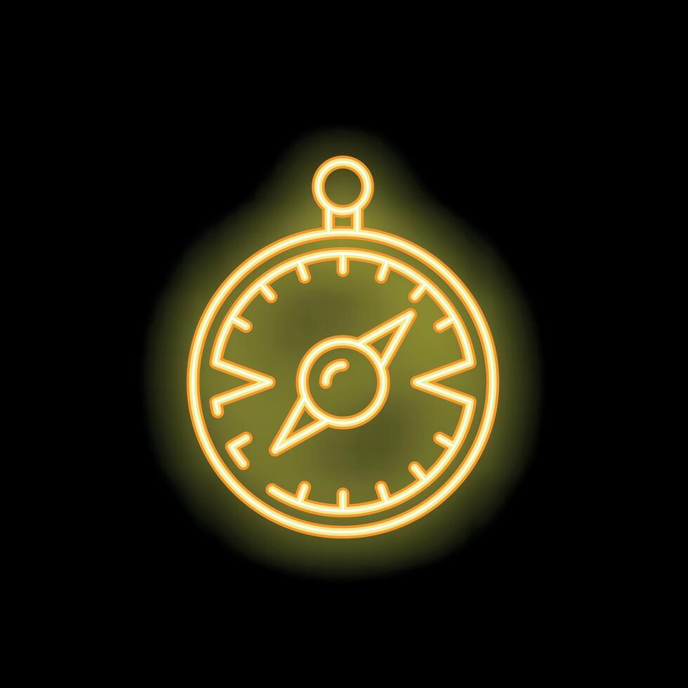 Yellow neon compass showing direction on black background vector