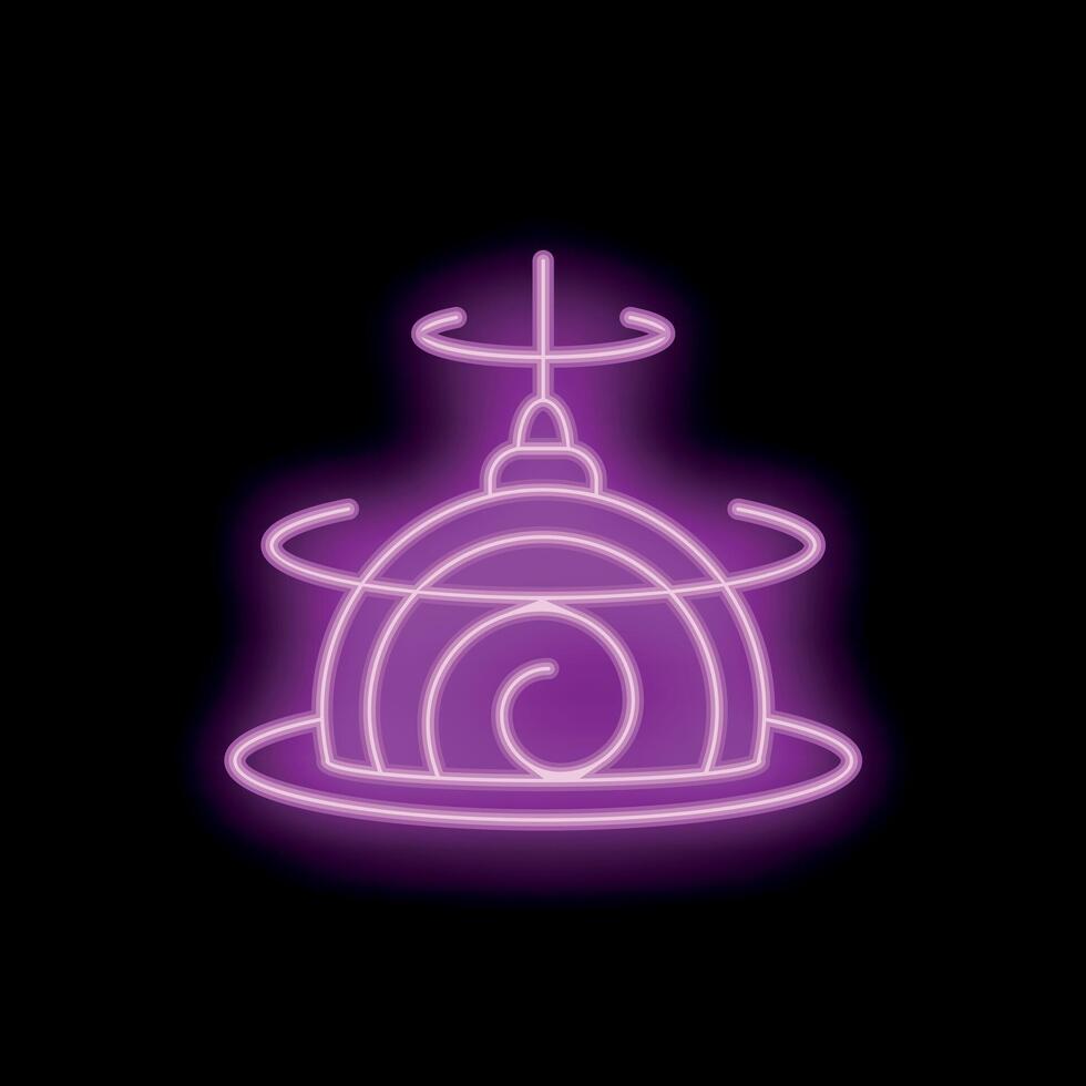 Neon sign representing a drone delivering a package with rotating propellers vector