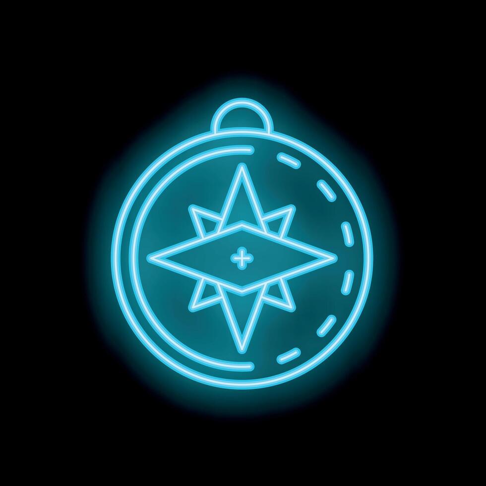 Neon blue compass showing direction on black background vector