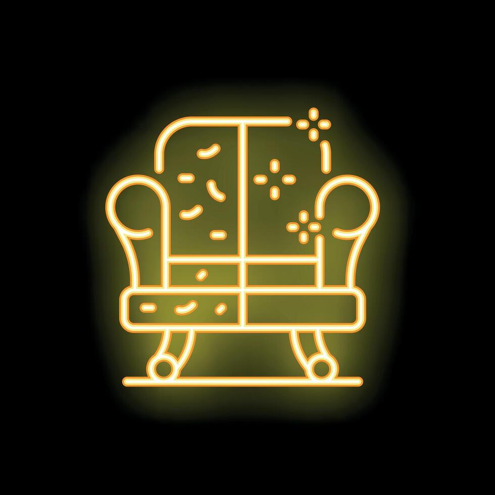 Neon icon of cleaning dirty sofa with detergent spray bottle vector