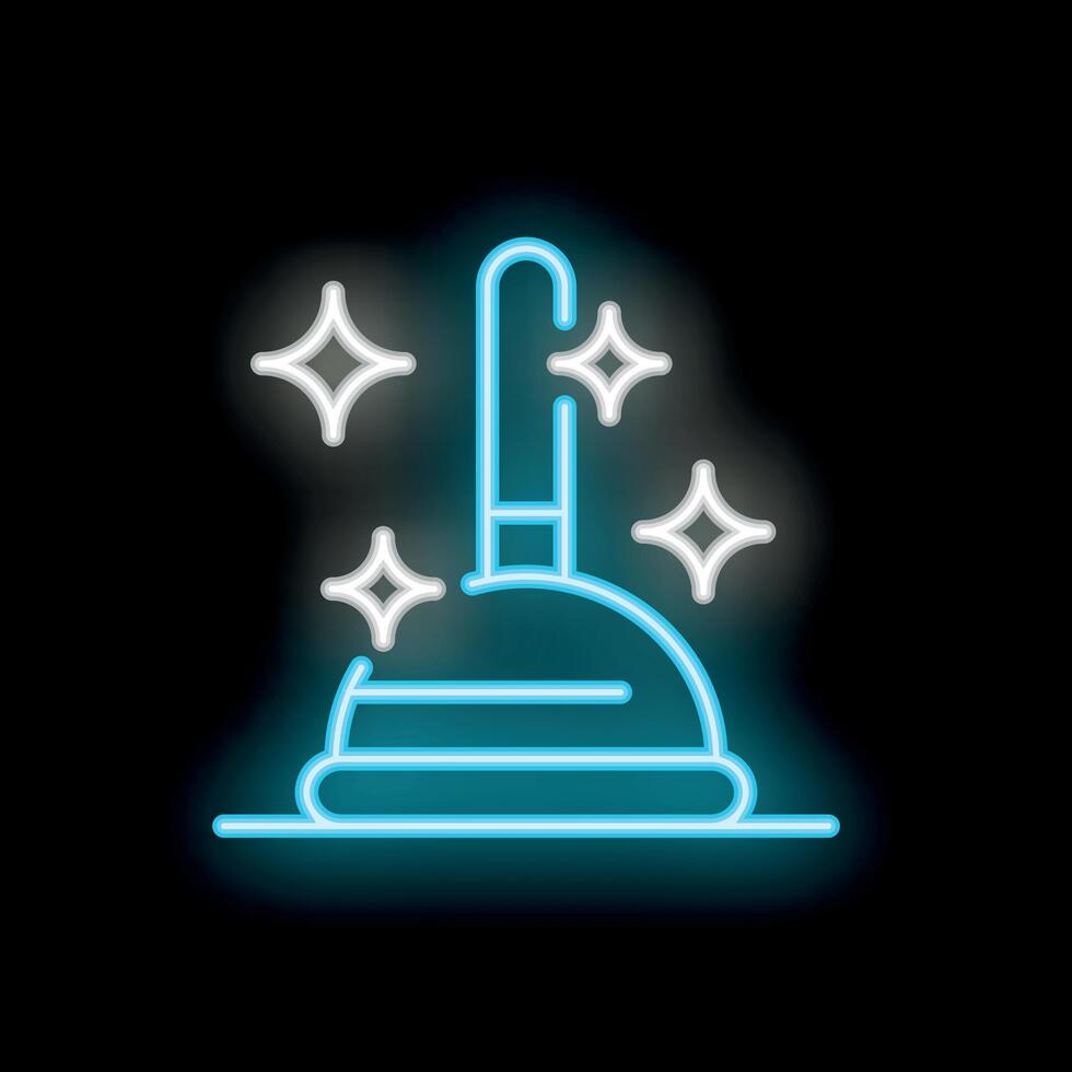 Glowing neon icon of plunger cleaning with sparkle shine for plumbing service vector