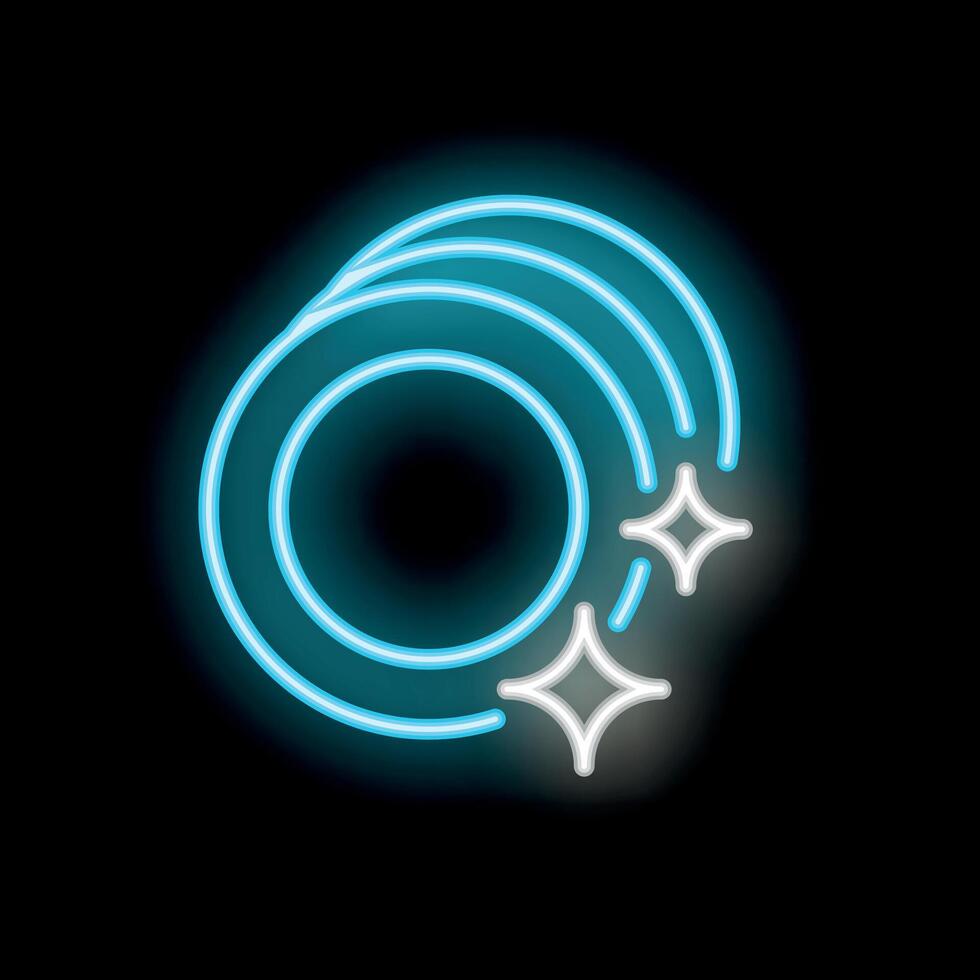 Neon sign of clean dishes sparkling on black background vector