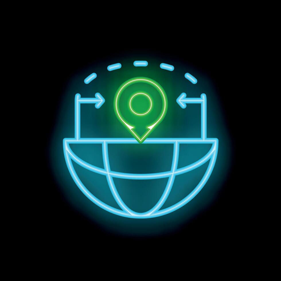 Neon icon of location pin pointing on earth globe for global positioning system vector
